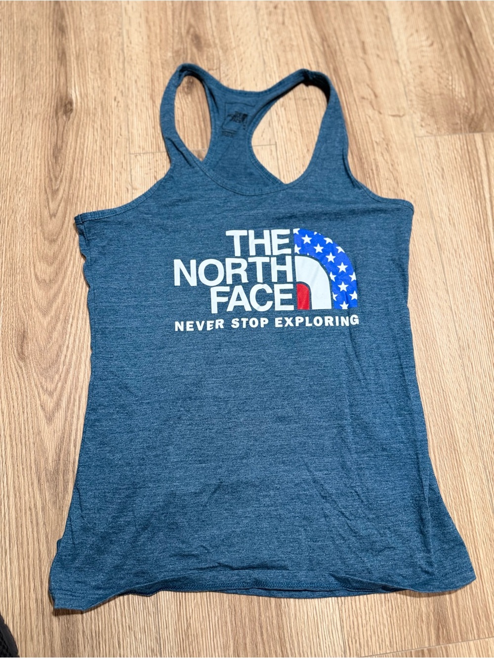 The North Face Womens M Blue Americana Racerback Tank Top Stars Logo